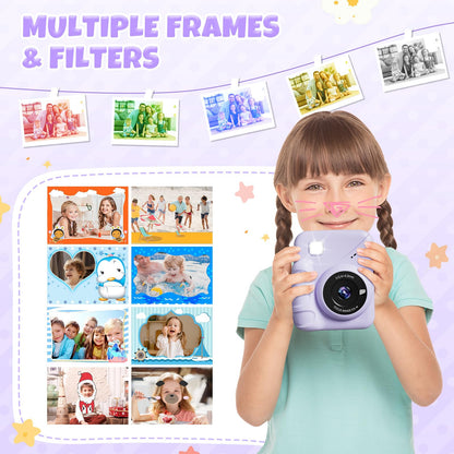 CalineGam instant camera for kids, 3.0 inch screen 48MP kids camera instant camera with 32 GB card, 1080P HD camera kids instant print, gift for 3-12 boys and girls.