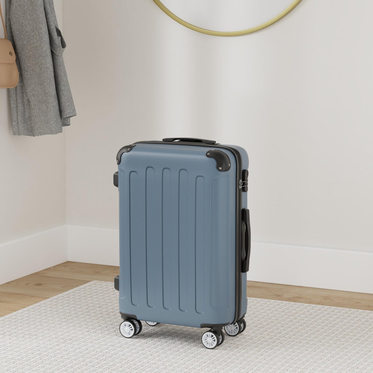 BEIBYE Twin Wheels Hardshell Suitcase Travel Luggage Trolleys in XL-L-M in 14 colors (Dark Green, Medium Suitcase (66cm))