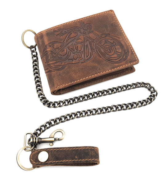 Jockey Club genuine leather biker wallet in genuine leather wallet with 50cm chain & RFID protection.