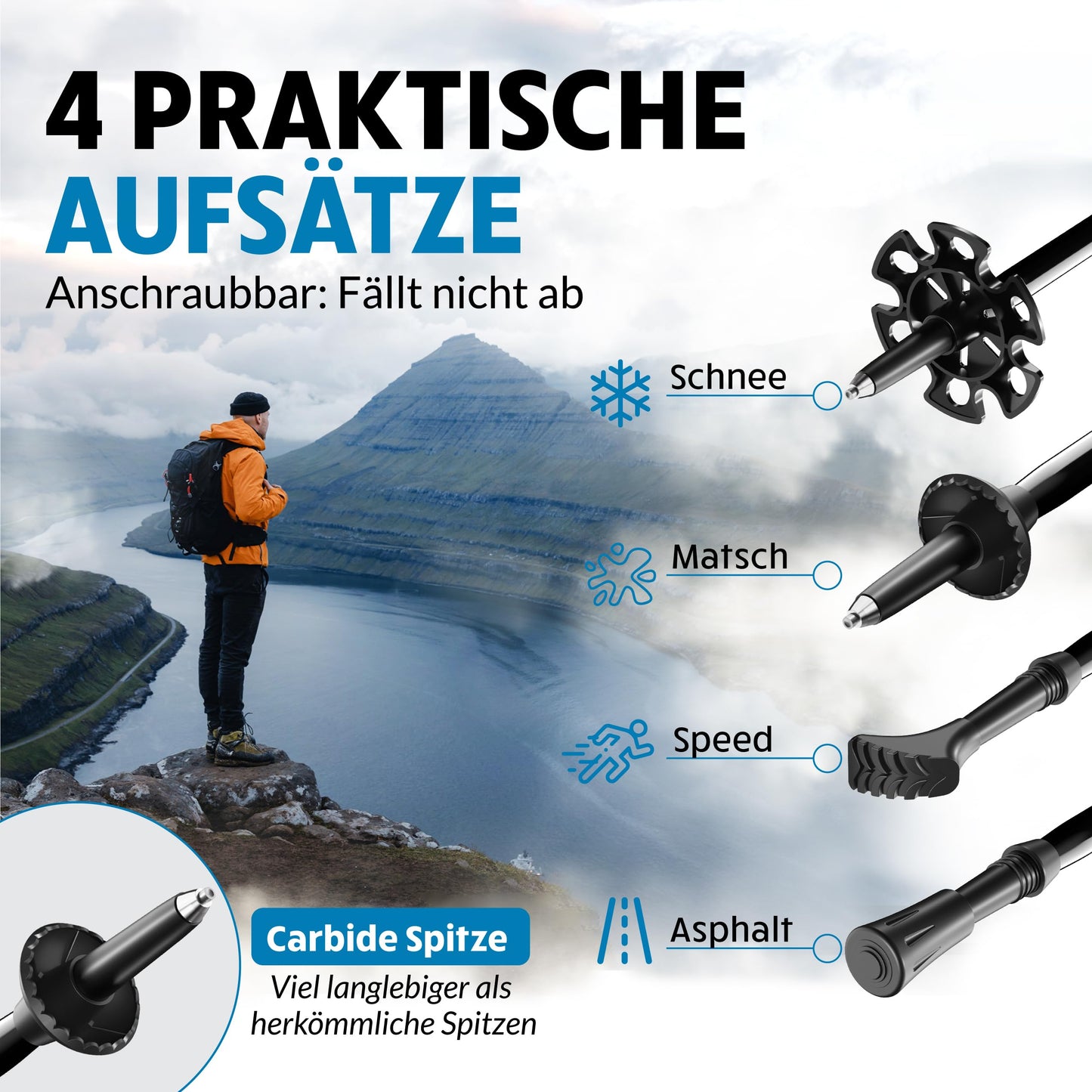 Terra Peak hiking poles, telescopic aluminum, ultra-lightweight - adjustable trekking and Nordic walking sticks for men and women with rubber tips, cork handle.