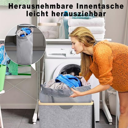 Laundry basket with lid 100L, large slim laundry collector with removable laundry bag Laundry baskets laundry cabinet laundry chest laundry bin for dirty laundry Gray