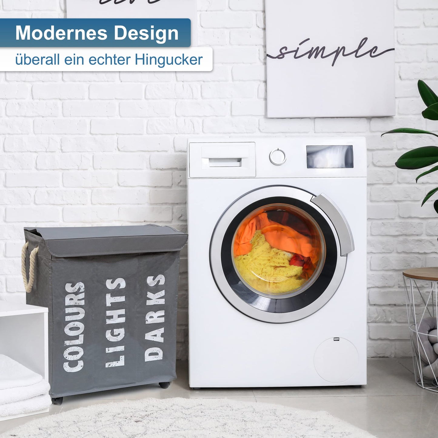 household plus osoltus laundry basket - laundry sorter with lid & wheels - bathroom organizer - laundry hamper - laundry chest - bathroom laundry sorting system - gray