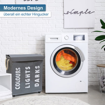 household plus osoltus laundry basket - laundry sorter with lid & wheels - bathroom organizer - laundry hamper - laundry chest - bathroom laundry sorting system - gray