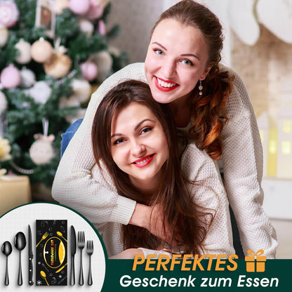 TAN REN Black Cutlery Set for 6 People, 36-Piece Stainless Steel Black Cutlery Set with Steak Knives, Elegant Dining Utensils with Knife Fork Spoon, Tableware for Kitchen/Restaurant