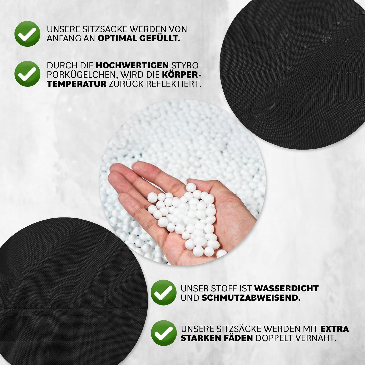 BuBiBag Premium 2-in-1 bean bag with filling for kids & adults | for outdoor & indoor use | seat cushion floor pillow | play & relax | water and dirt repellent (Black, 100 cm)
