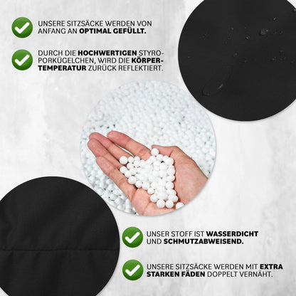 BuBiBag Premium 2-in-1 bean bag with filling for kids & adults | for outdoor & indoor use | seat cushion floor pillow | play & relax | water and dirt repellent (Black, 100 cm)