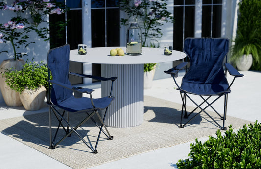 Nexos 2-piece fishing chair, folding camping chair with armrest and cup holder, practical, sturdy, lightweight, blue.