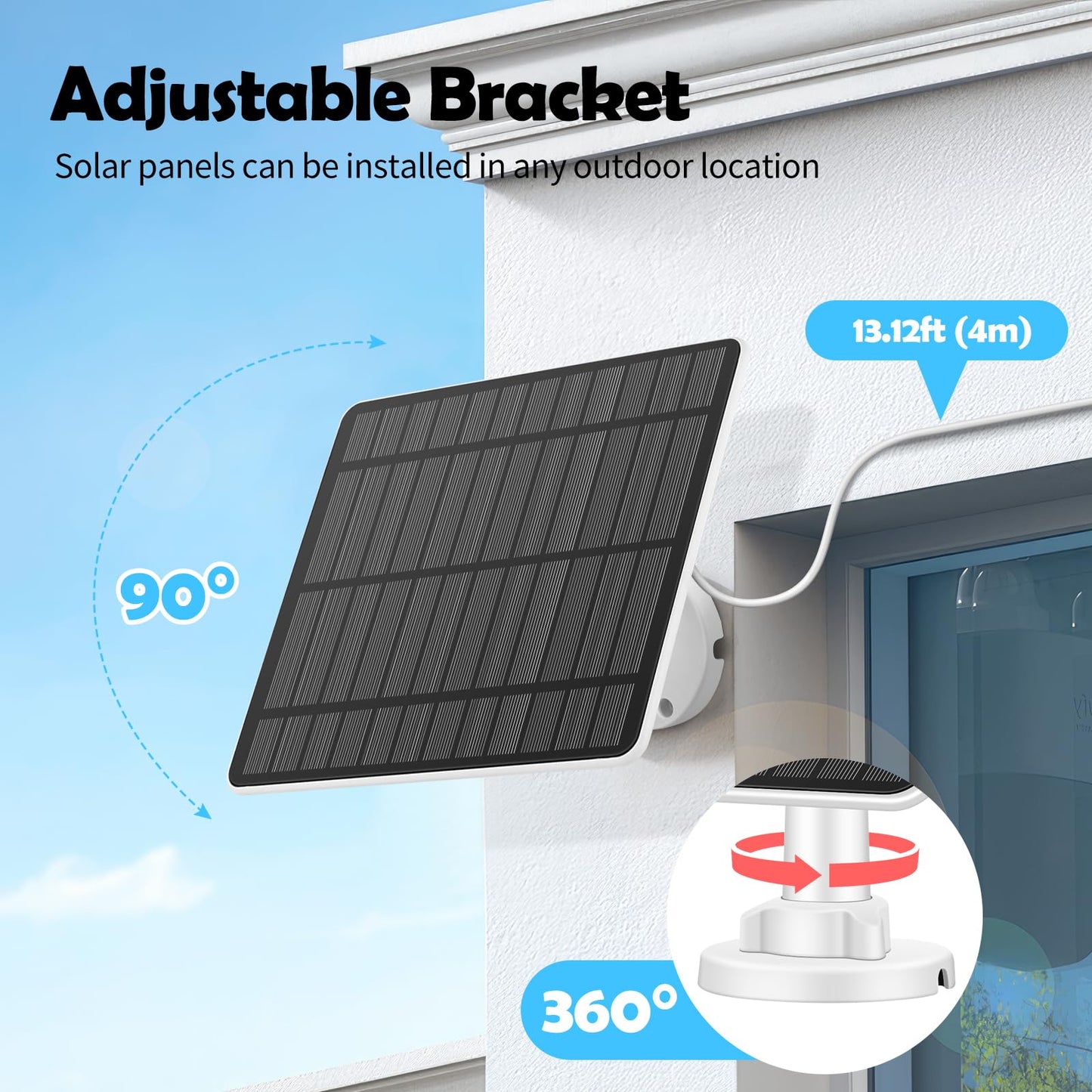 Solitude 5W Solar Panel for outdoor surveillance camera, solar module compatible with Ring Spotlight Camera Battery/Stick Up Cam Battery, barrel plug to USB-C adapter, 4M cable, IP65 waterproof (2 Pack)