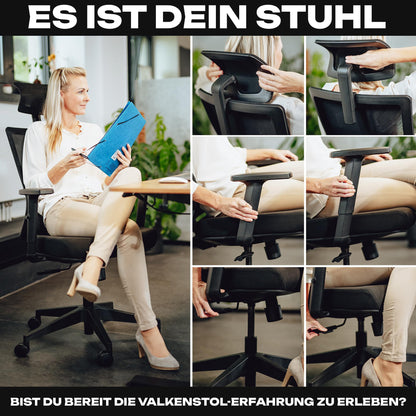 VALKENSTOL M3 Classic Office Chair Ergonomically designed with adjustable armrests | Desk chair with lumbar support for back protection | PC chair with headrest | Computer chair for Home Office.