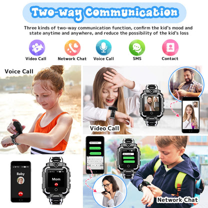 Children's GPS tracker smartwatch for boys and girls, 4G video & phone call with 360° rotation, kid's GPS watch for 4-12 years old, perfect for Christmas & birthday gifts (T10 black)