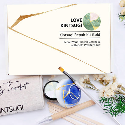 LAMXIN Bio Kintsugi Set - The repaired dishes are dishwasher safe, made with organic materials. Repair ceramics, vases with gold adhesive. Japanese repair art craftsmanship.