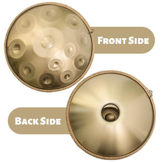 ANTETOK Gold Harmonic 440hz 22 Inch Handpan Steel Drum 12 Tones in D Minor Steel Tongue Drum, Harmonic Percussion for Sound Healing, Personal Meditation, Yoga, Gift for Music Lovers