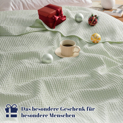 PHF 100% Cotton waffle blanket Throw 150x200cm, lightweight & breathable, perfect for summer - Oeko-TEX® Certified - Hotel-grade quality - Ideal for sofa, couch, bed, Grass Green.