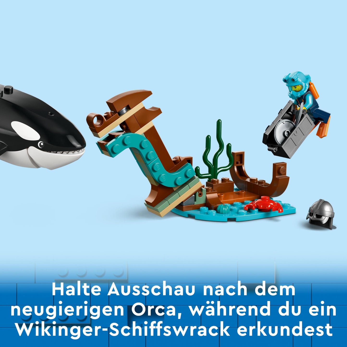 LEGO City Arctic Research Vessel, large floating toy boat with helicopter, dinghy, ROV submarine, Viking shipwreck, 7 minifigures & orca figure, gift for kids aged 7 and up 60368