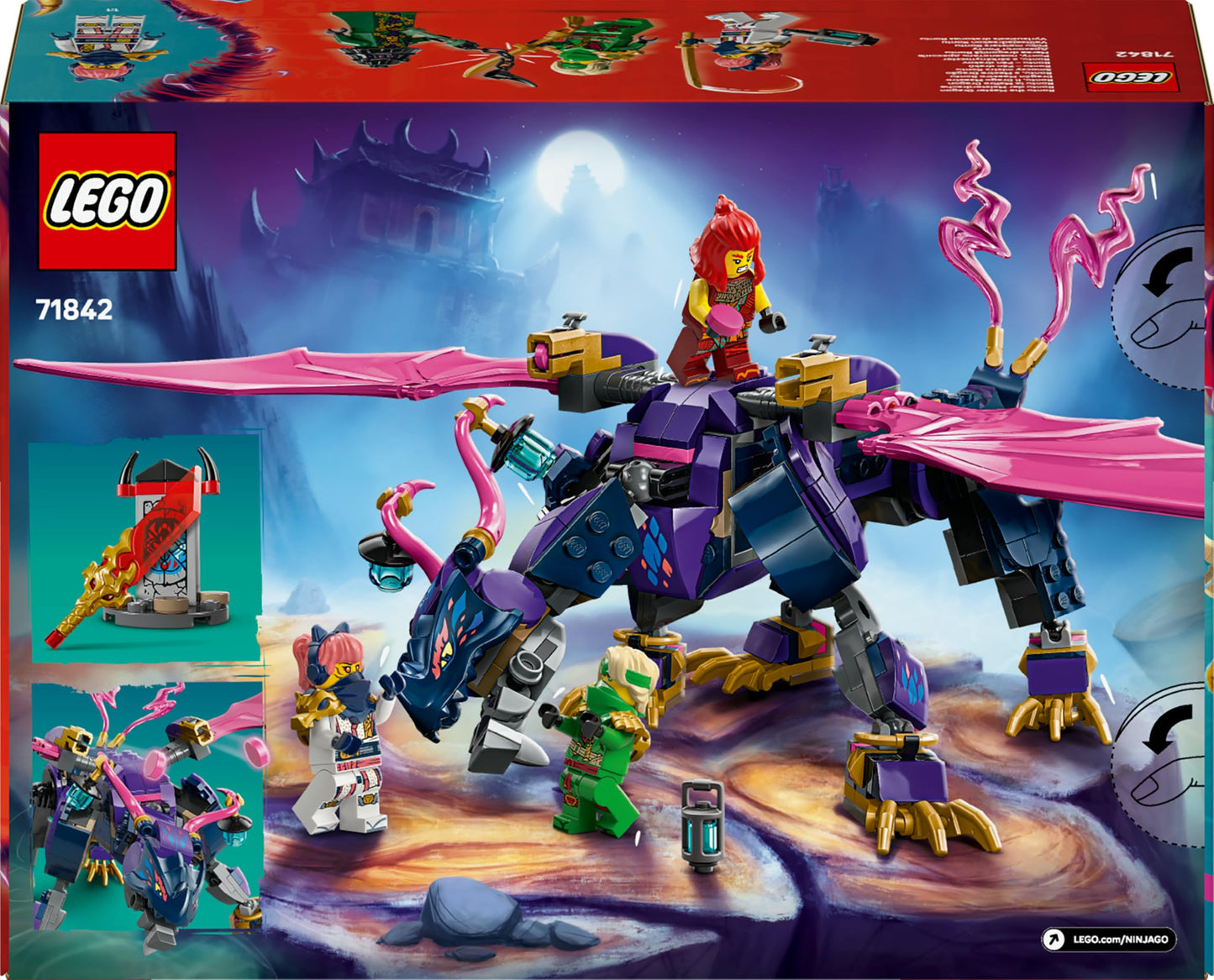 LEGO NINJAGO Master Dragon Rontu - Moving dragon figure with shooters - 4 minifigures, including Lloyd, Sora & Wyldfyre - Ninja toy for kids - Gift for boys aged 7 and up - 71842