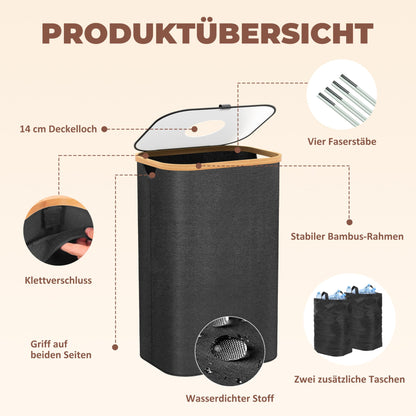 Deposit bottle collection container with 2 carrying bags, 100L bottle deposit container, bottle collector empty containers, empty container collection container, storage box, kitchen storage and organization (black)