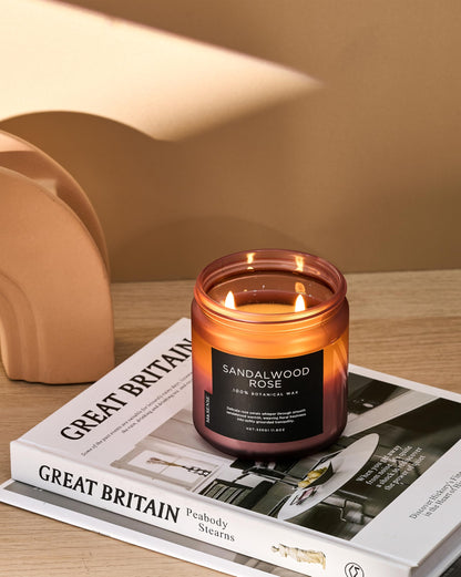 M&SENSE Sandalwood Rose scented candle (330g, 70h) - 2-wick Intense wood scent - Natural soy wax candle - Long-lasting for home - Gift for men & women.
