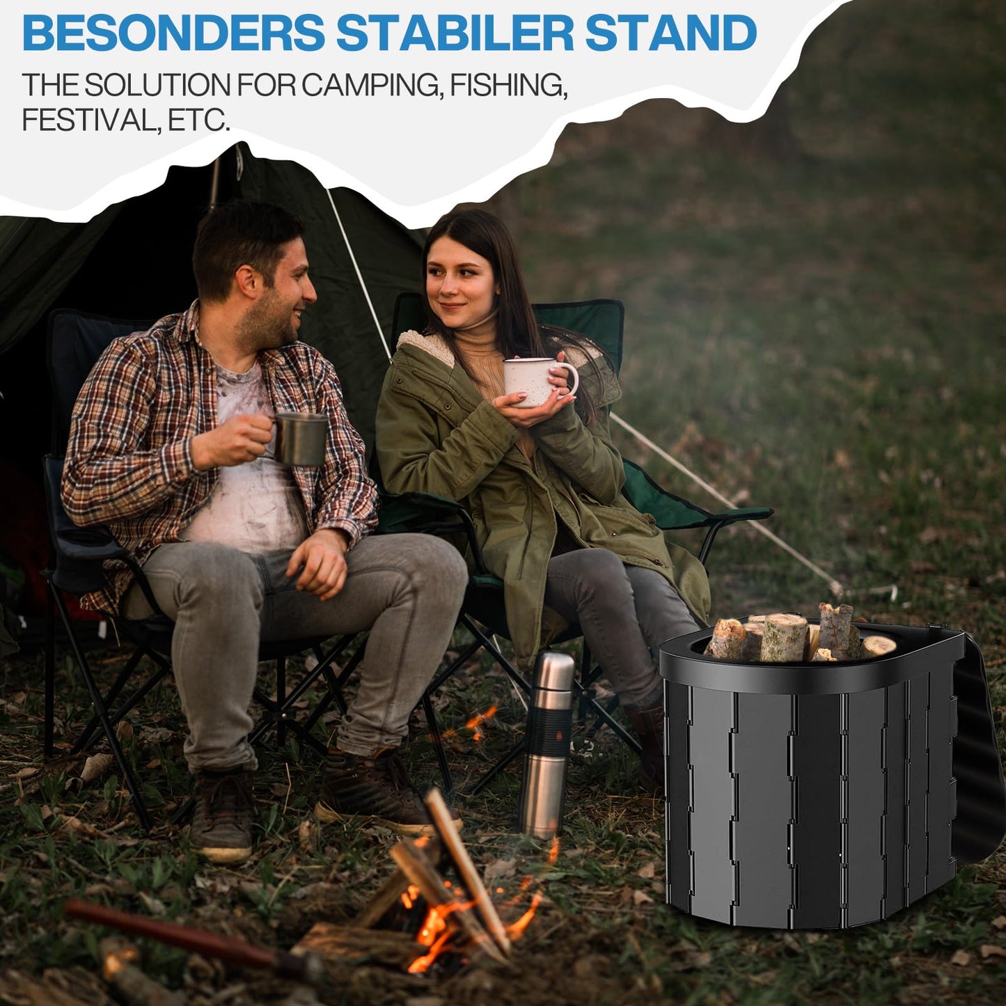 ITMNMNL Camping Toilet, Portable Toilet for Camping, max 150 kg, Foldable Camping Toilet, Composting Toilet for Outdoor or Indoor Use, Camping WC, Toilet Bag + Storage Bag - Black