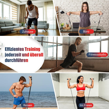 GYMERK Resistance Bands Set, Expander Fitness with Rubber Handles, Training Poster, Ankle Straps, Door Anchor, Carry Bag, 5 Different Resistance Levels. Ideal for Strength Training.