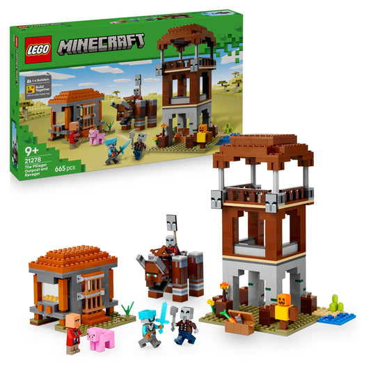 LEGO Minecraft The Raid of the Pillager Outpost - Gaming toy for kids - Minifigure with biting function and village fortress - Gaming gift for boys & girls aged 8+ - 21278