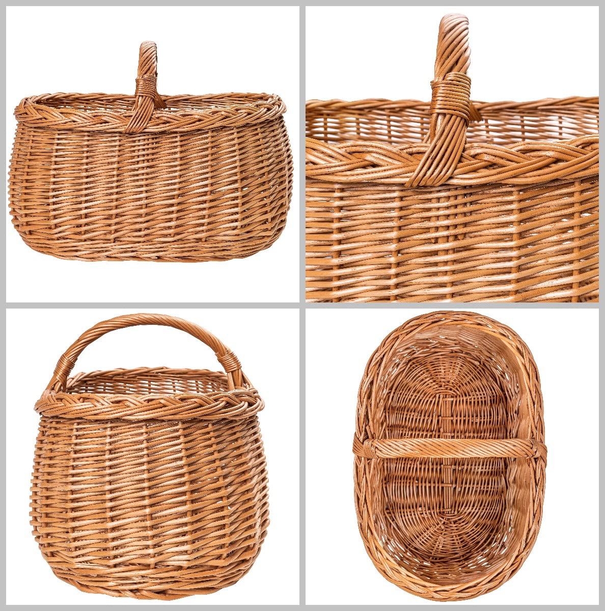 Creative Home Large Picnic Basket Wicker Basket with Handles Shopping Basket Car Basket | 45 x 32 x 34 cm (+/- 1 cm) | Large, Lightweight | Natural Brown | Handwoven | Versatile, Durable Easter Basket Woven