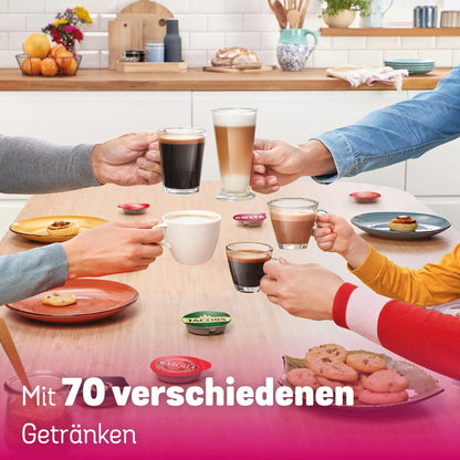 Bosch Tassimo happy friendly capsule machine TAS102EA, over 70 drinks, suitable for all cup sizes, auto-off function, sustainable, includes descaling tablets, compact design, 1400 W, black