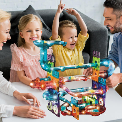 Magnetic building blocks, 111 pieces construction set, magnetic toy, educational toy, magnetic blocks with marble run, learning toy, for boys and girls.