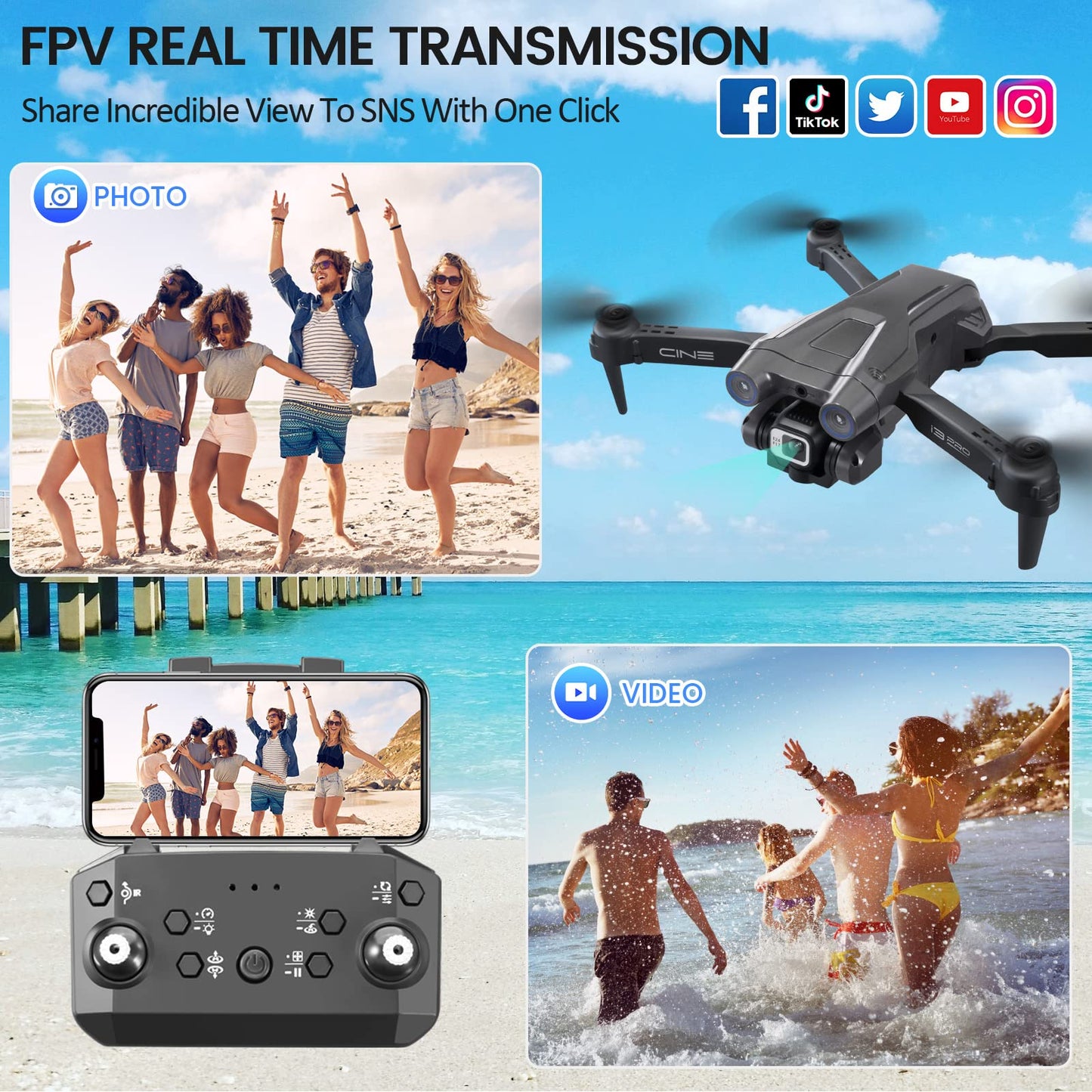 Mingfuxin Foldable Drone with Camera for Beginners, RC Quadcopter Drone with App WIFI FPV Live Video, Altitude Hold, Headless Mode, One-Key Takeoff Landing for Adults Kids