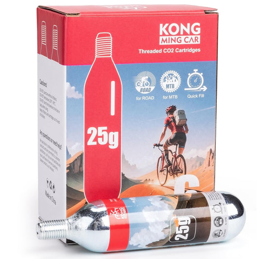 KONG MING CAR 16g/25g threaded CO2 cartridges for all CO2 bike tire inflators, CO2 pump for road bikes and mountain bikes (25g x 6 pack)