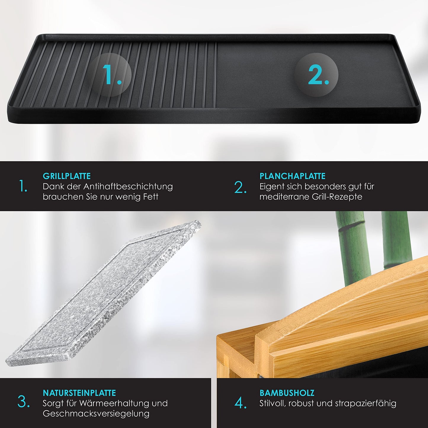 KESSER® Raclette grill with natural stone grill plate, tabletop grill for 8 people, electric raclette grill with non-stick coating grill plate, 8 pans and wooden spatula 1200W