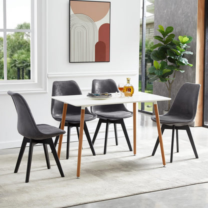 EGGREE 8 Pcs Dining Chairs Scandinavian Design SGS Certified, Suede Upholstered Backrest, Kitchen Dining Chairs with Black Solid Beech Wood Leg, Dark Gray