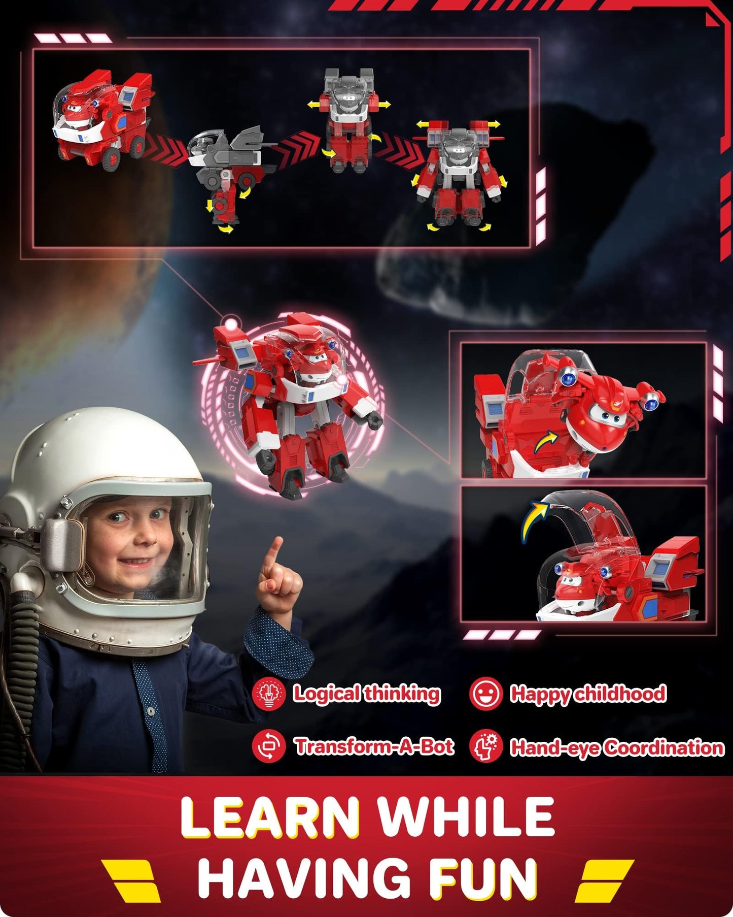 Super Wings EU750321 Robot Suit with Mini Jett Transforming Figure Plane Vehicle Playset Toys for 3+ Years Old Boys Girls, Red, 7'