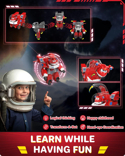 Super Wings EU750321 Robot Suit with Mini Jett Transforming Figure Plane Vehicle Playset Toys for 3+ Years Old Boys Girls, Red, 7'