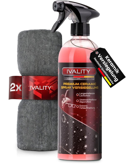 IVALITY Ceramic Coating Car 750ml with water beading effect - Includes 2 microfiber cloths, Protects the paint and enhances color depth, Ceramic coating, Glass & Paint sealant Car Spray