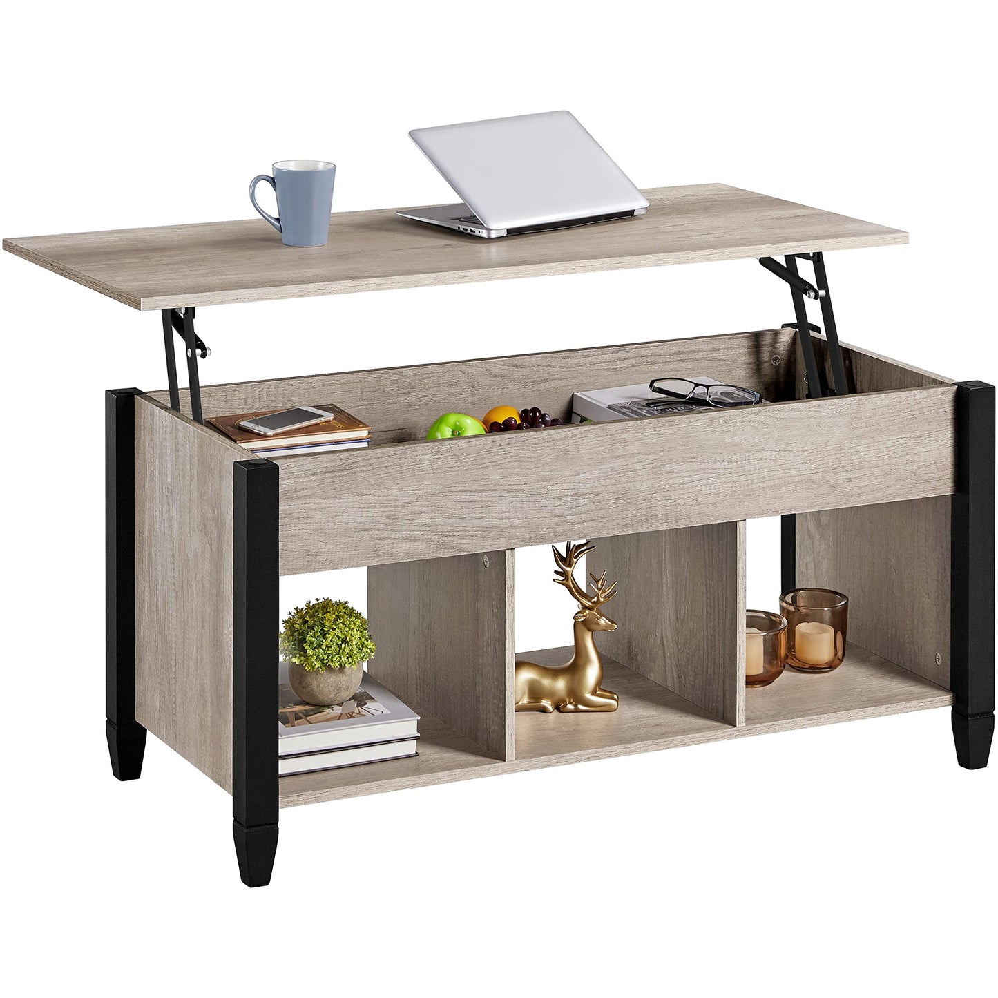 Yaheetech Coffee Table Height Adjustable Lift Top Table with Hidden Storage Compartment Wooden Side Table Lift Table Sofa Table for Living Room, Gray