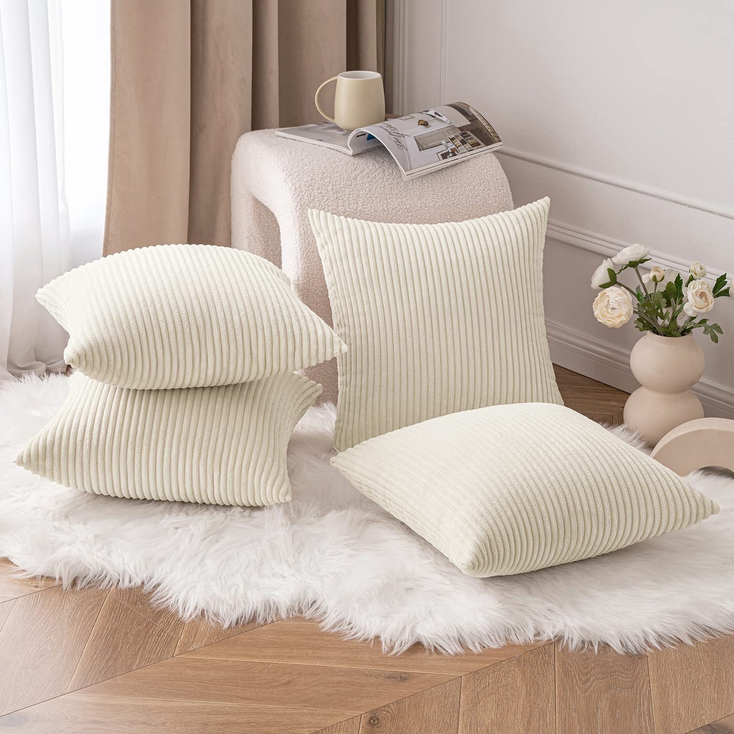 MIULEE 4 Pack Christmas Corduroy Pillow Covers Decorative Sofa Cushion Covers Couch Pillow Cases Throw Pillow Covers with Hidden Zipper 40x40cm 16x16in Cream