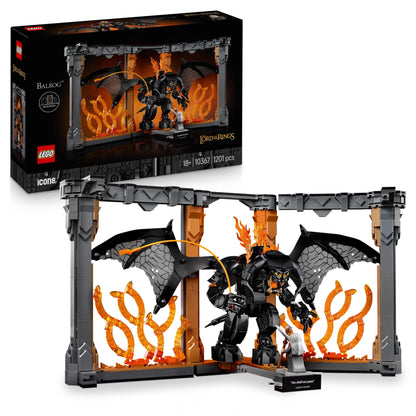 LEGO Icons The Lord of the Rings: Balrog Bookend - Adult collectible display toy featuring Gandalf the Grey minifigure and Balrog figure - Collector's gift item - 10367