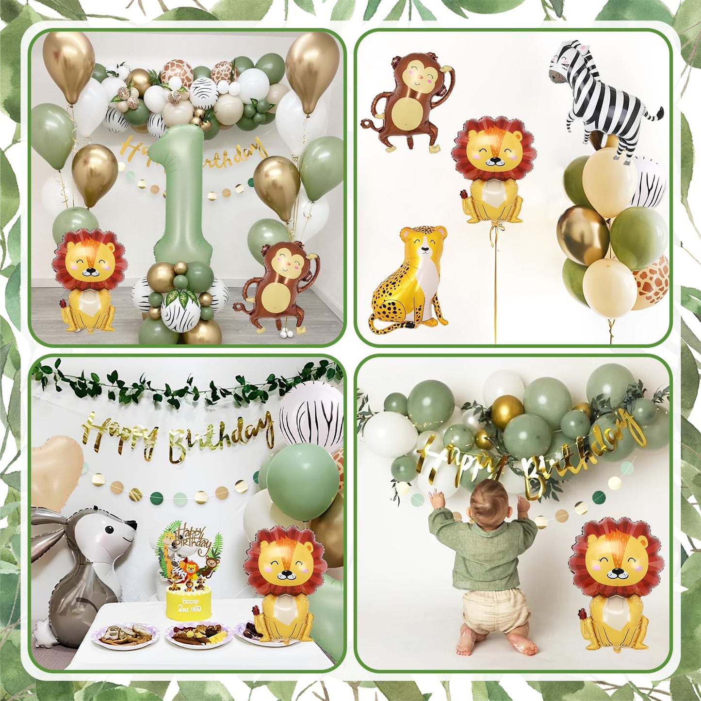 Decoration 1st Birthday Boy Girl, Birthday decor 1 year, Green 1st Birthday, Jungle Birthday decor 1 year for children's birthday decor 1 year with Safari balloons 1st Birthday for Deco 1