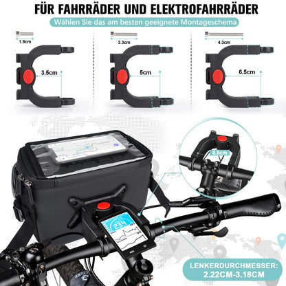 GXCROR Bicycle Handlebar Bag 4.7L with Quick Release | Stable Holder for City & Trekking | Waterproof + Phone Pocket + Drink Holder