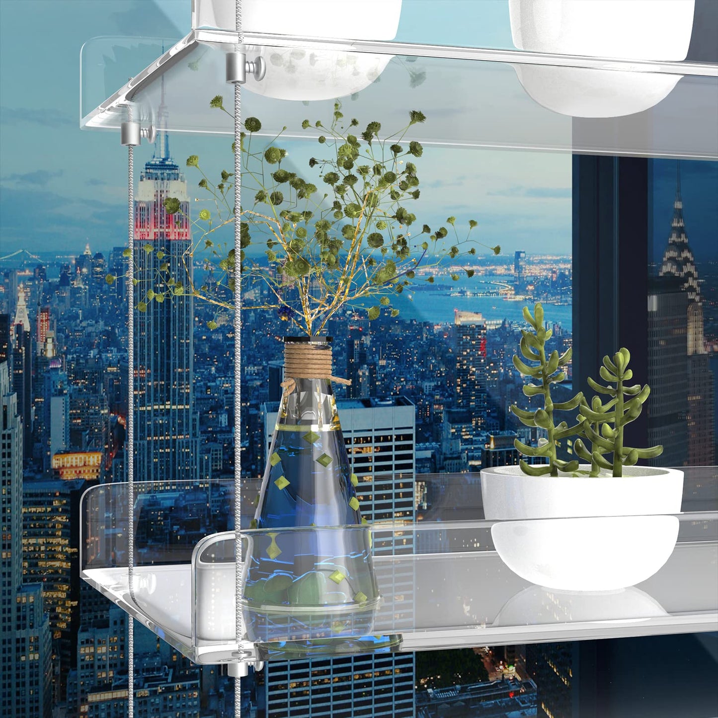 ZerzSemp Hanging Acrylic Plant Shelves for Windows, adjustable height, transparent, hanging indoor window, wall-mounted, plant tray for kitchen, bedroom, for growing herbs.