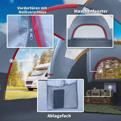 Outsunny camping tent for 5-6 people, sturdy and waterproof. Family tent with entrance, window, and carrying bag. 3000mm water column tunnel tent for camping, travel, and garden. Light grey.