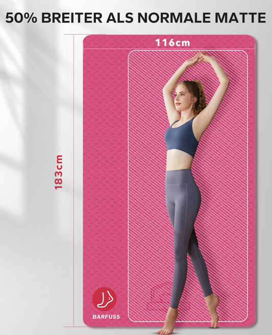 HAPBEAR Yoga Mat XXL - Extra Large Wide Yoga Mat, TPE Exercise Mat Fitness Mat Non-Slip 183cm x 122cm x 6mm Thick, Ultra Durable, Pilates Mat for Gym, Home, Workout - Pink