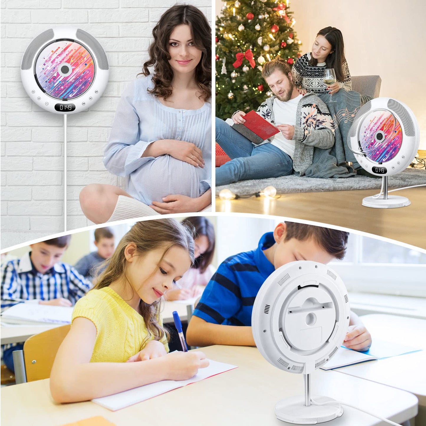 Gueray CD Player Bluetooth with touch button speaker CD player for wall mounting supports remote control display FM radio USB and TF card playback 3.5mm AUX dust cover pull switch design
