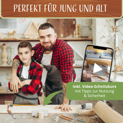 ALTERNATIVE - Wood Carving Tool - 18-piece Kids Carving Set - INCLUDING VIDEO COURSE - Wood Carving Tool Set with Gloves, Sanding Set & Storage Bag.