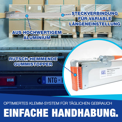 NTG aluminum partition closure | clamp board | for widths from 2400 to 2700mm | cargo and transport securing for cars, trucks, trailers and vans