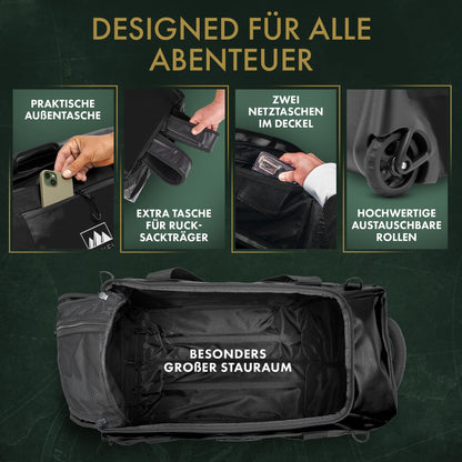 BEN NEVIS ORIGINAL 80L rolling duffle bag – XXL foldable travel & gym bag, water-resistant, durable & compact