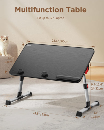 Table, SAIJI Adjustable Bed Table, with 4 adjustable angles, Foldable Lapdesk for working, studying, reading, writing, eating on sofa, couch, floor. Fits up to 17" laptop (60*33cm black)