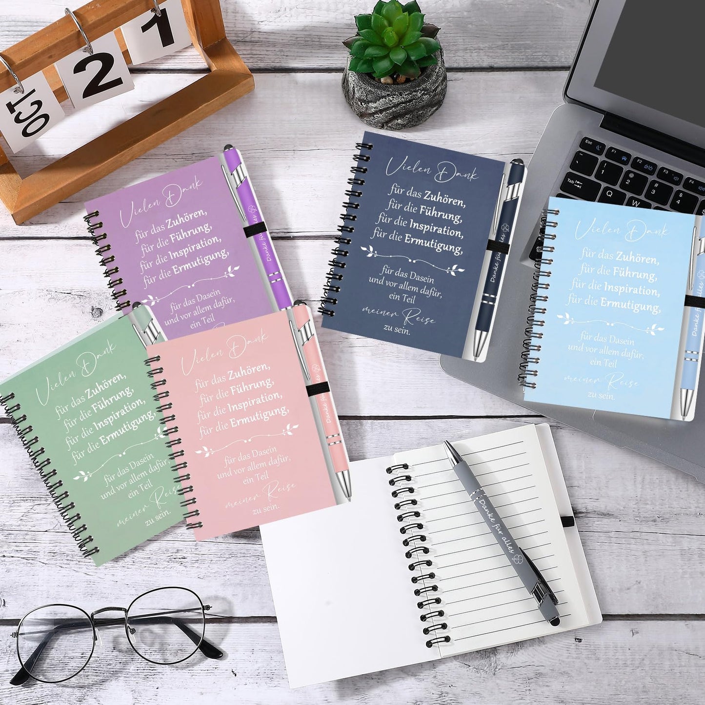 6 Sets Thank You Gifts for colleagues. Includes 6 spiral notepads and 6 pens with touchpens. Farewell gift for coworkers. Motivational gift set for Christmas. (Thank you)