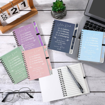 6 Sets Thank You Gifts for colleagues. Includes 6 spiral notepads and 6 pens with touchpens. Farewell gift for coworkers. Motivational gift set for Christmas. (Thank you)