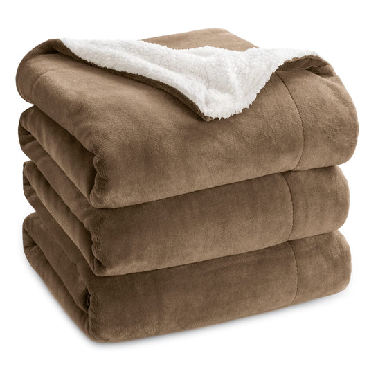 BEDSURE Sherpa Fleece Blanket - Warm Cozy Sofa Throw Blanket, Thick Couch Blanket, Plush Living Room Blanket for Couch, Camel, 220x240 cm, XXL